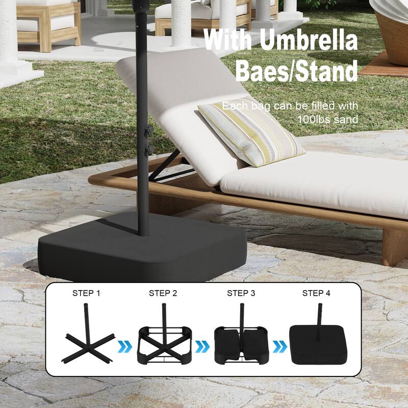 15ft x 9ft Double Patio Umbrella with Base and Sandbags, Extra Large Twin Outdoor Market Umbrella with Auto Tilt, 180g Polyester