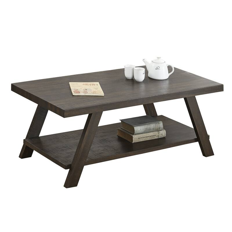 Contemporary Wood Shelf Coffee Table in White Finish, for Living Room