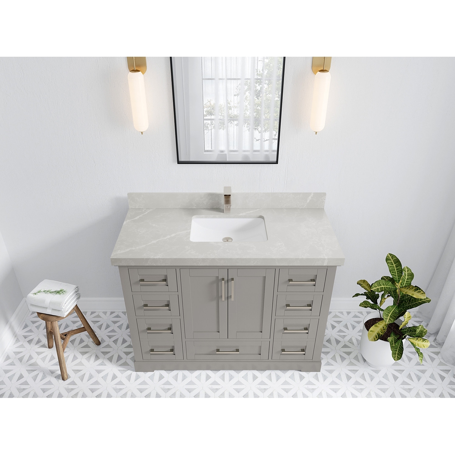 Willow Collection 48 in W x 22 in D x 36 in H Boston Single Bowl Sink Bathroom Vanity with Countertop