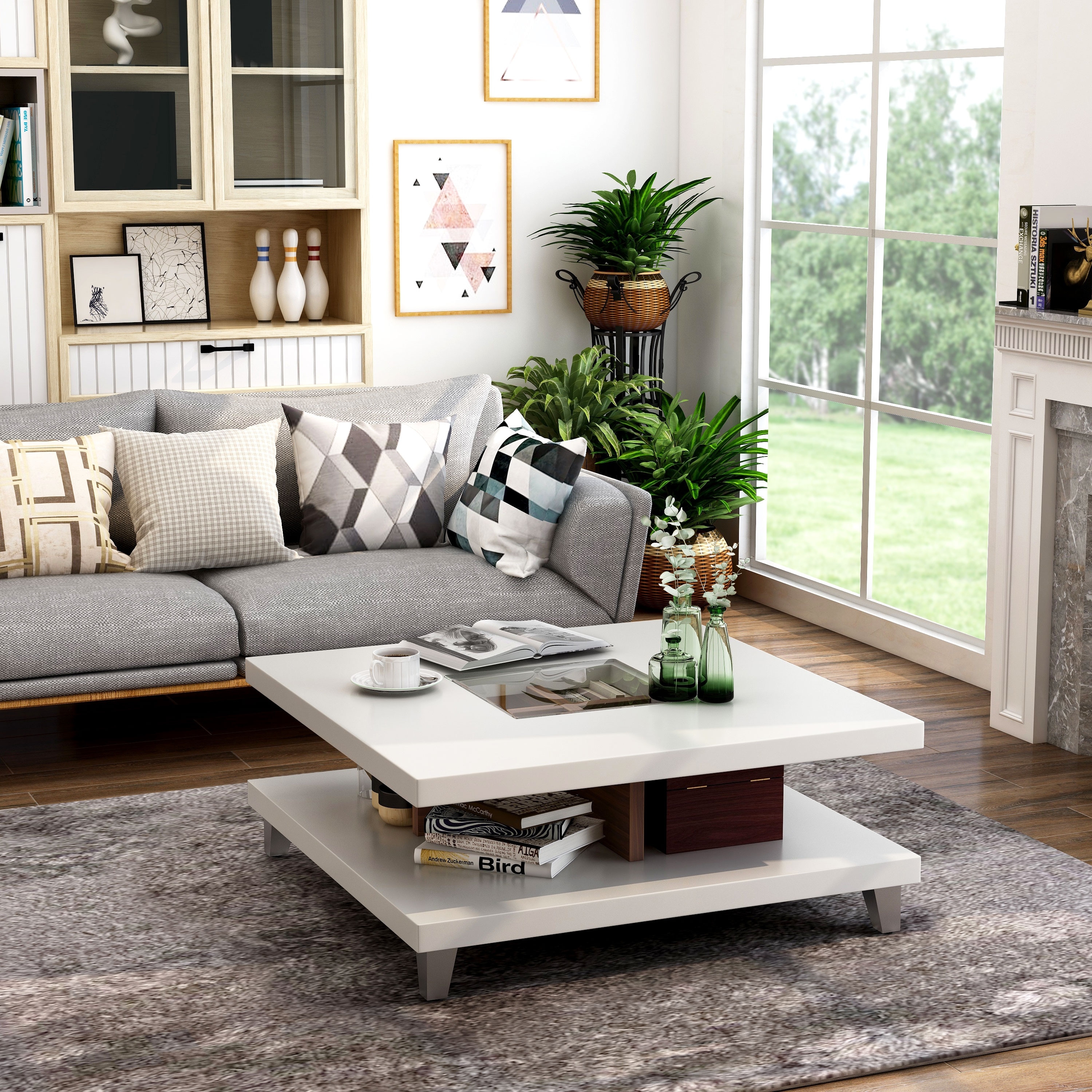 Furniture of America Sele Modern White 32-inch Glass Insert Low-Profile Coffee Table
