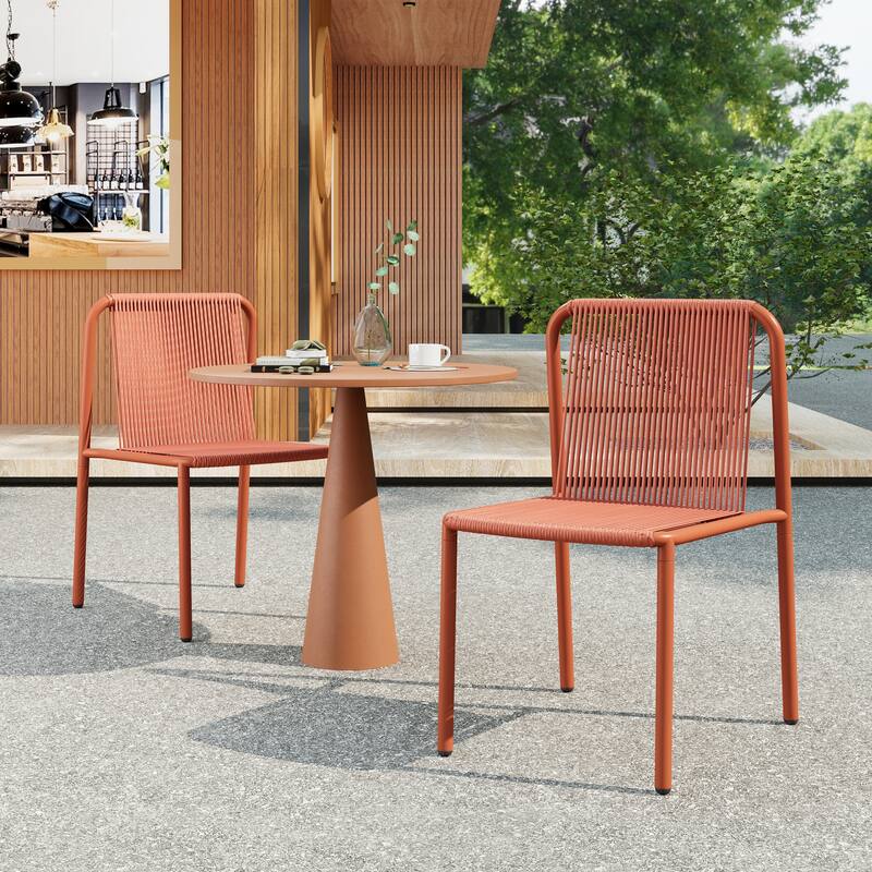 Christopher Knight Home - Burgess Space-Saving and Stylish Outdoor Stacking Dining Chairs - Orange+2-Piece