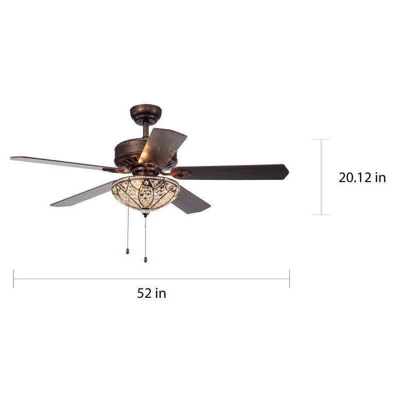 Gliska Rustic Bronze 5blade Lighted Ceiling Fan with Crystal Shade