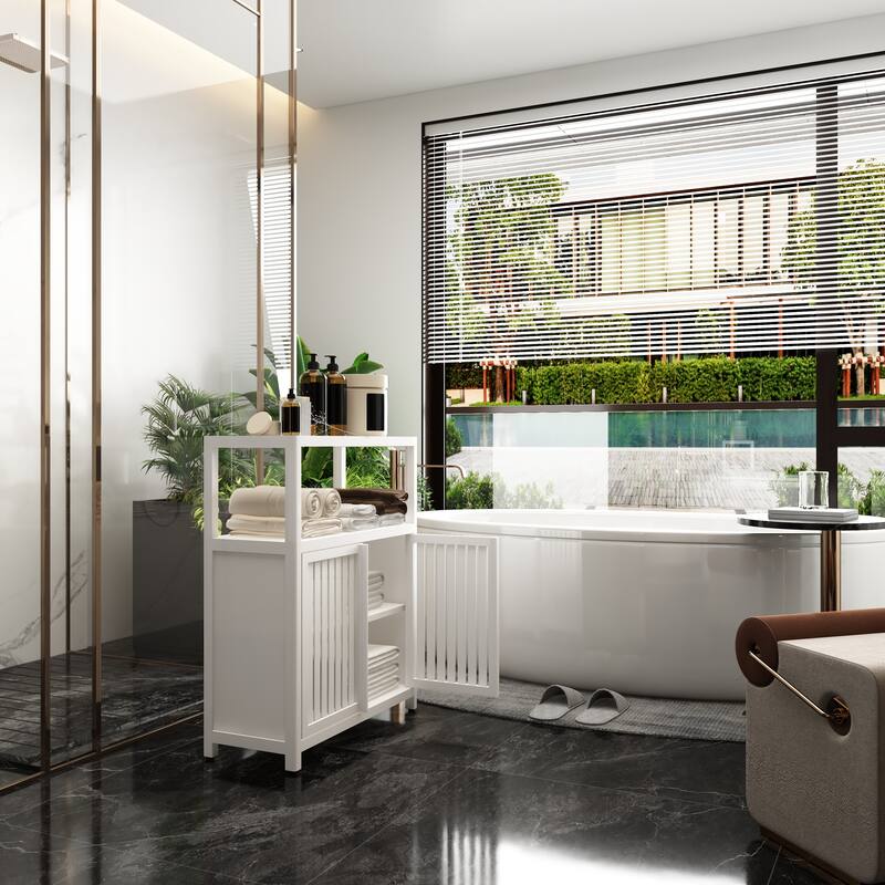 White Large Capacity Bamboo Storage Cabinet Furniture for Bathroom Living Room Bathroom Bamboo Storage Cabinet With Shel