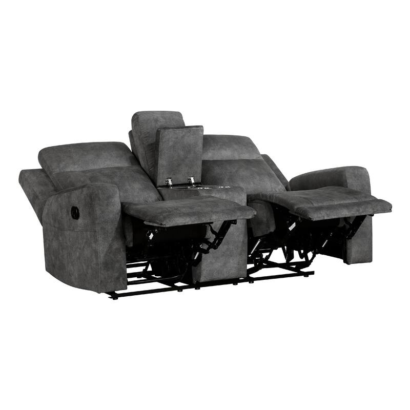 Tesy Manual Recliner Loveseat, Console, Dark Gray Microfiber 71 Inch