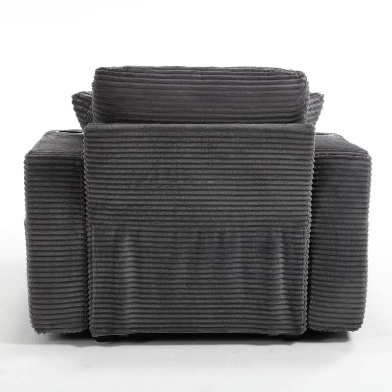 Corduroy Upholstered Chaise Lounge Sofa,Magazine bag,Detachable Cushions Deep Seat for Living Room Office