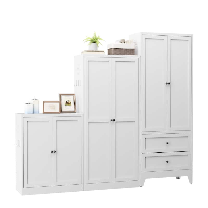 72 Inch White Pantry Cabinet with 2 Drawers, Freestanding Kitchen Storage Cabinet with Adjustable Shelves