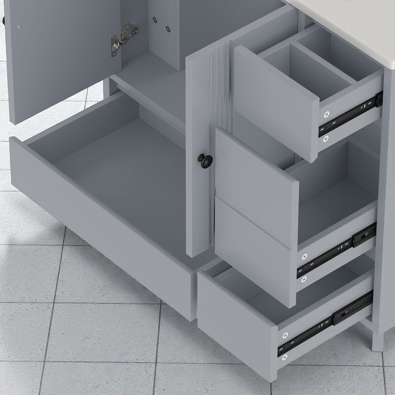 36" Bathroom Vanity with Sink, Freestanding Wood Cabinet with 4 Drawers and Side Storage Rack, Single Vanity