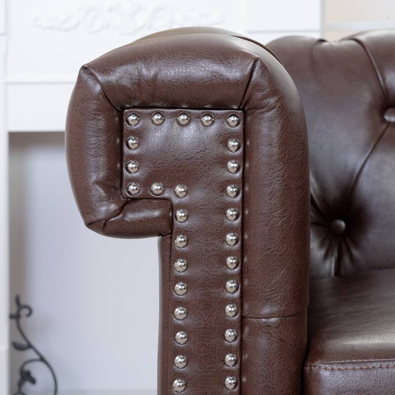 PU Leather Accent Chair with Solid Wood Frame, Pocket Spring Cushion, and 220lb Capacity