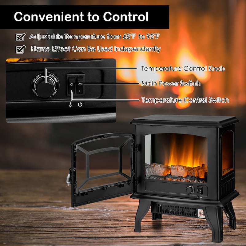 Costway 20'' Freestanding Electric Fireplace Heater Stove W/ - See Details