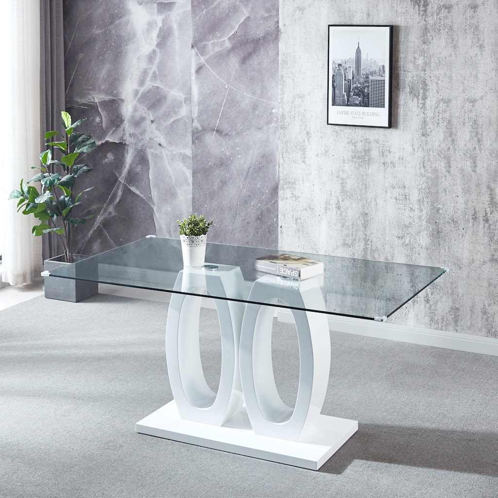 Tempered Glass Top Double Pedestal Dining Table