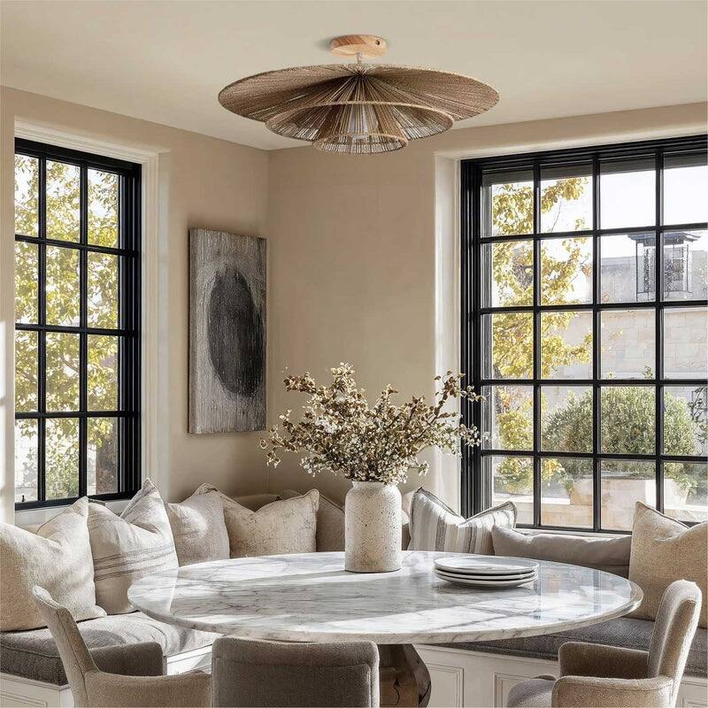 Sammie Rattan Flush Mount Jute Fibers Natural 1-Light Handwoven Ceiling Light for Bedroom or Hallway in Modern, Farmhouse Style