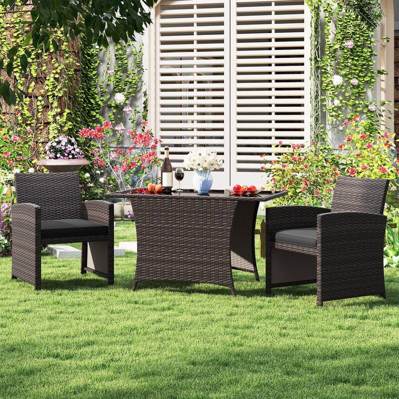 Costway 3 PCS Wicker Bistro Set Balcony Furniture Set with Tempered - See Details - as pic shows