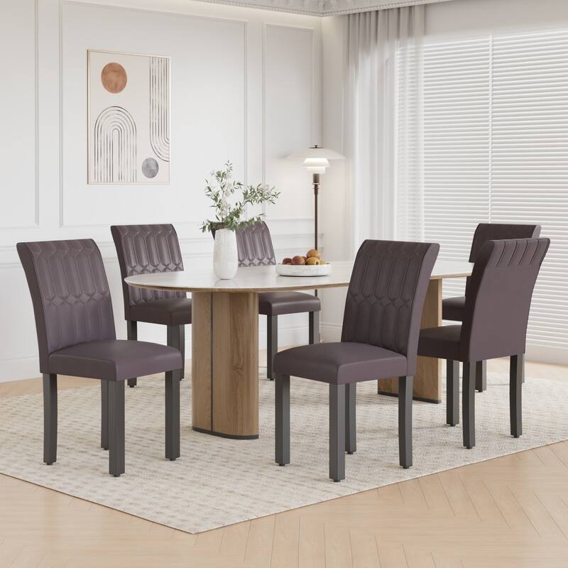 Upholstered Dining Chairs Set of 2/4/6 Modern Kitchen Table Chairs with PU Leather, Wood Legs with Rubber Footpads