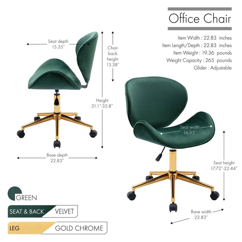 Porthos Home Rudi Office Chair, PU or Fabric or Velvet Upholstery, Chrome Legs