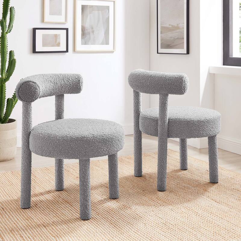 Toulouse Boucle Fabric Dining Chair - Set of 2 - Light Grey