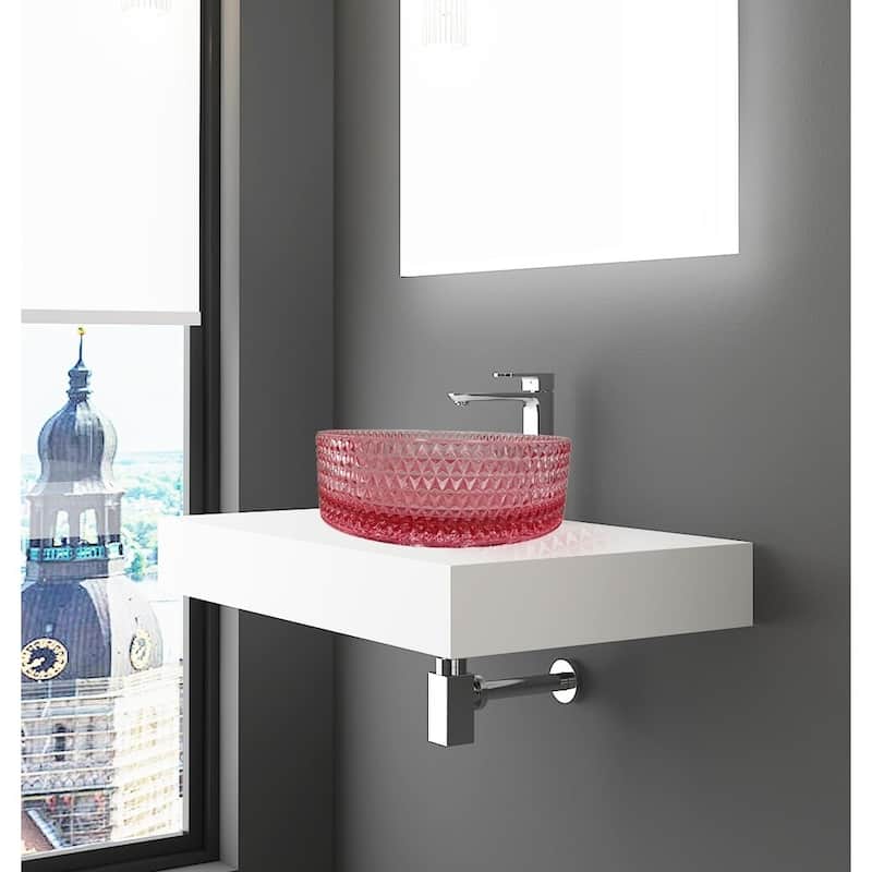 Scotch 16" & 14" Round Decorative Crystal Vessel Sinks With White Base