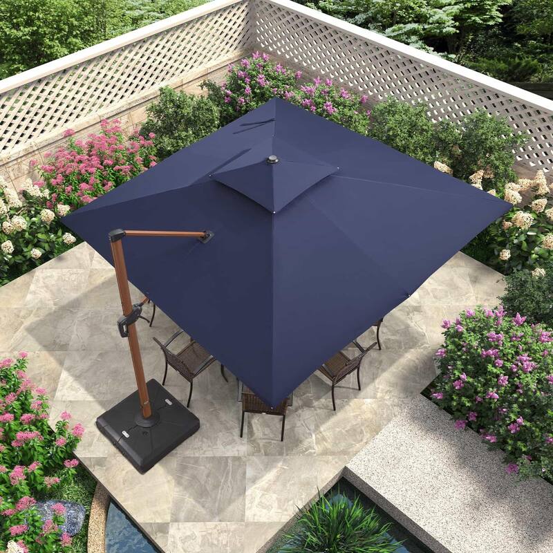 PURPLE LEAF 11ft Square outdoor cantilever Patio Umbrella wood colour - Navy Blue