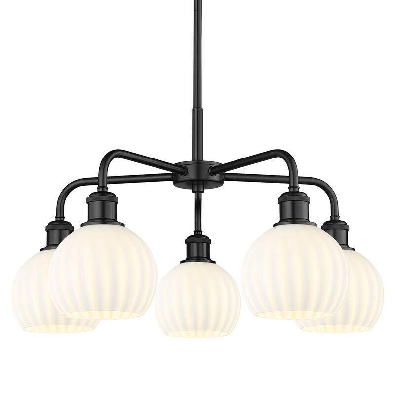 Innovations Lighting 516-5C-14-24-White Venetian-Indoor Chandelier - Matte Black / White Venetian