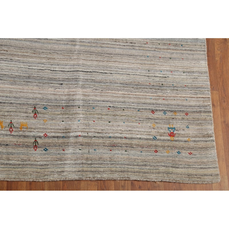 Striped Gabbeh Square Area Rug Handmade Wool Carpet - 9'9"x 9'7"