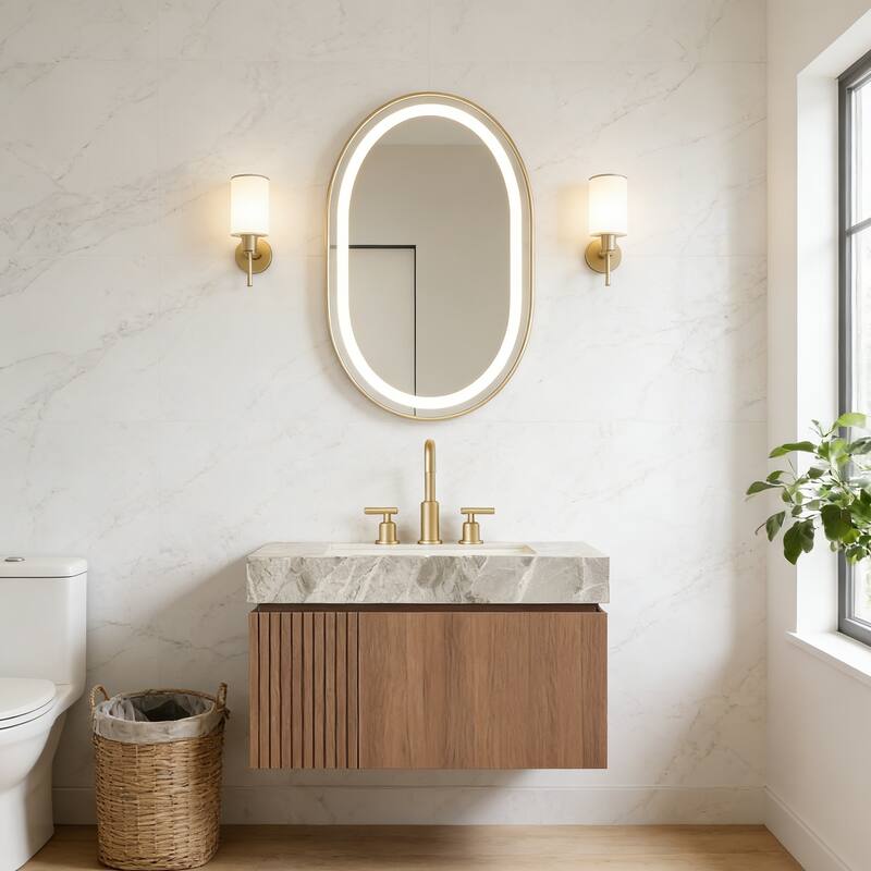 Floating Bathroom Vanity with 3 Pre-drilled Faucet Holes - 30 - Brown Oak