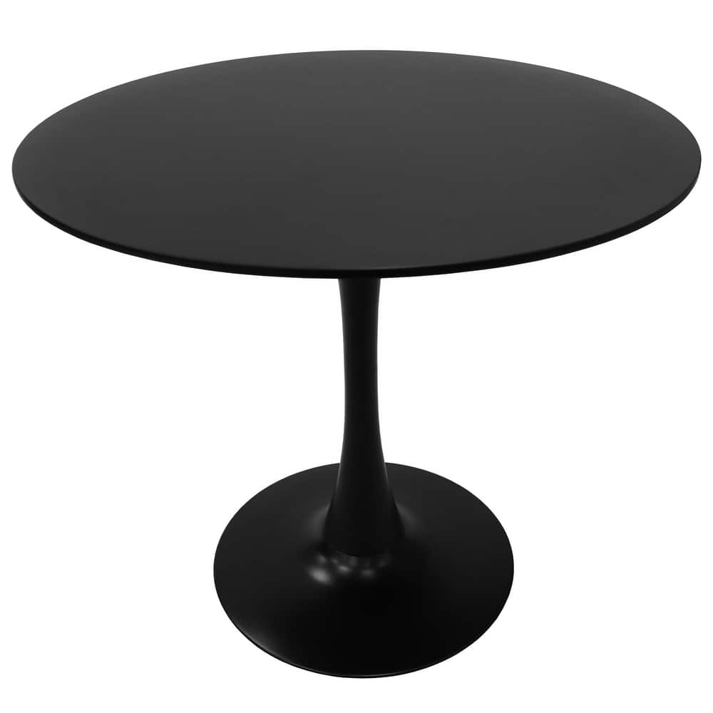 Bristol 31" Modern Round Solid Wood Top Dining Table with Glossy Black or White Steel Pedestal Base for Kitchen & Dining Room