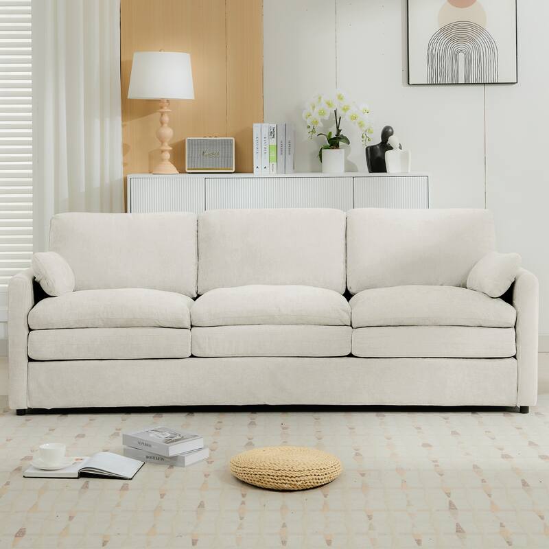 Modern Chenille Comfy Upholstered 3-Seat Sofa, Comfy Cloud 3-seater Sofa w2 Lumbar Pillow Plush Cushion Sofa Couch