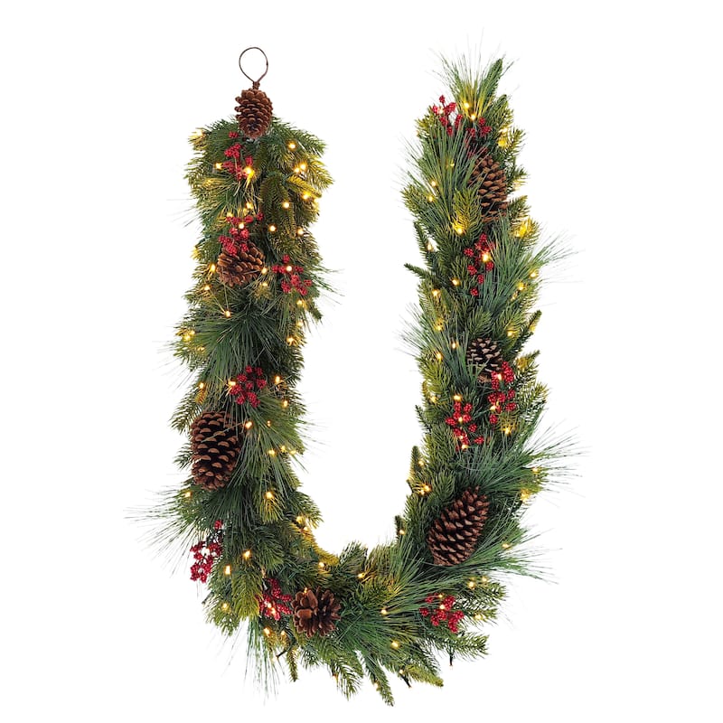 Puleo International 6' x 10" Pre-Lit Battery-Operated Artificial Adorned Christmas Garland - Green