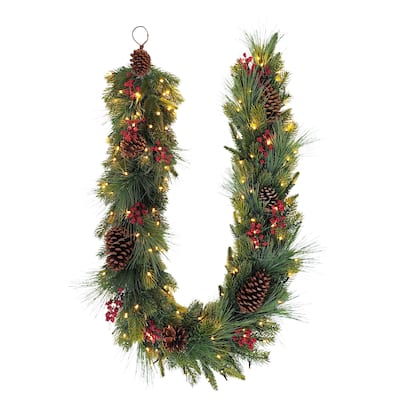 Puleo International 6' x 10" Pre-Lit Battery-Operated Artificial Adorned Christmas Garland