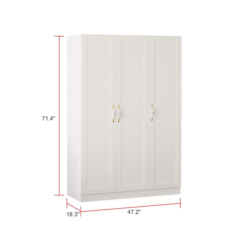 47.2"W Armoire with Three Doors ,Two Clothes Rod ,Golden Floral Handle