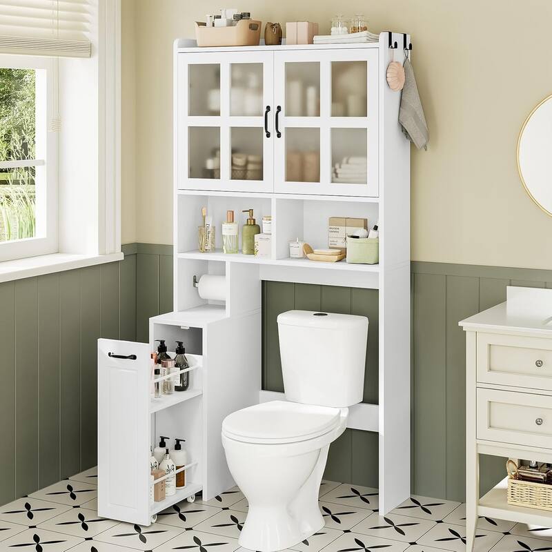 Over The Toilet Bathroom Storage Cabinet Toilet Storage Shelves - Flat Panel White