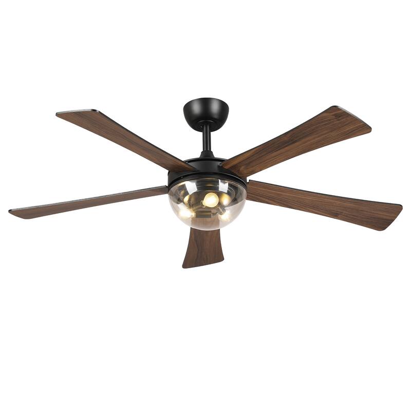 52" Modern Matte Black 5 Reversible Blades Ceiling Fan with Light and Remote