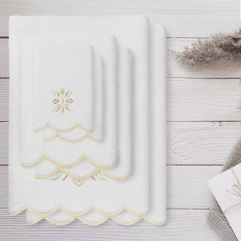 Authentic Hotel and Spa 100% Turkish Cotton FLOWER CREST Scallop Towel Collection