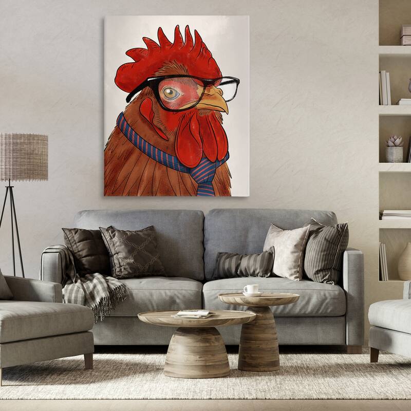 Stupell Trendy Rooster with Tie Canvas Wall Art Design By Marcus Prime