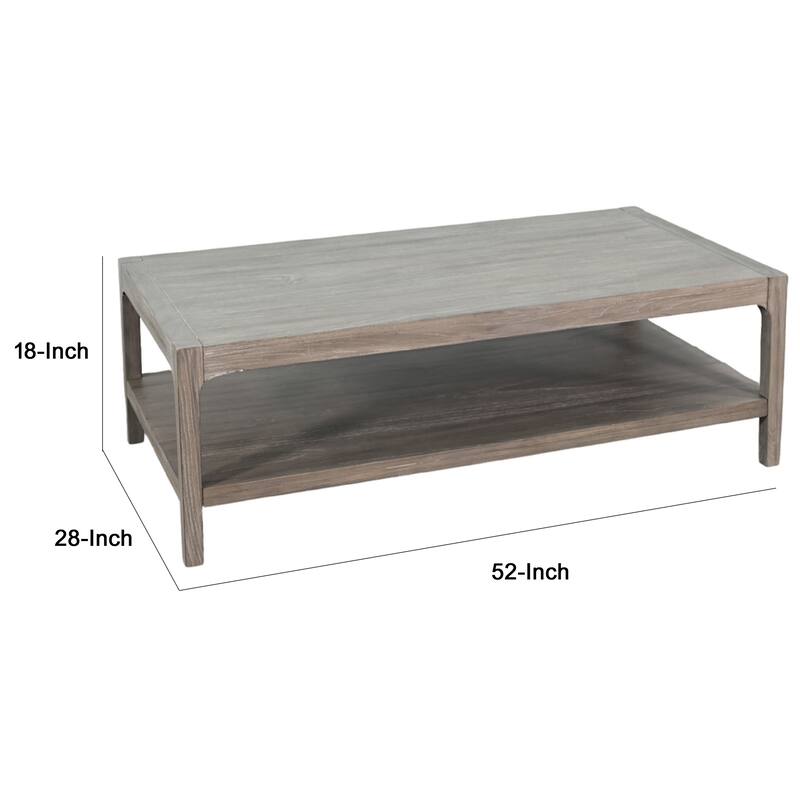 Fela Coffee Table, 52 Inch Rectangular Top, Natural Brown Solid Wood