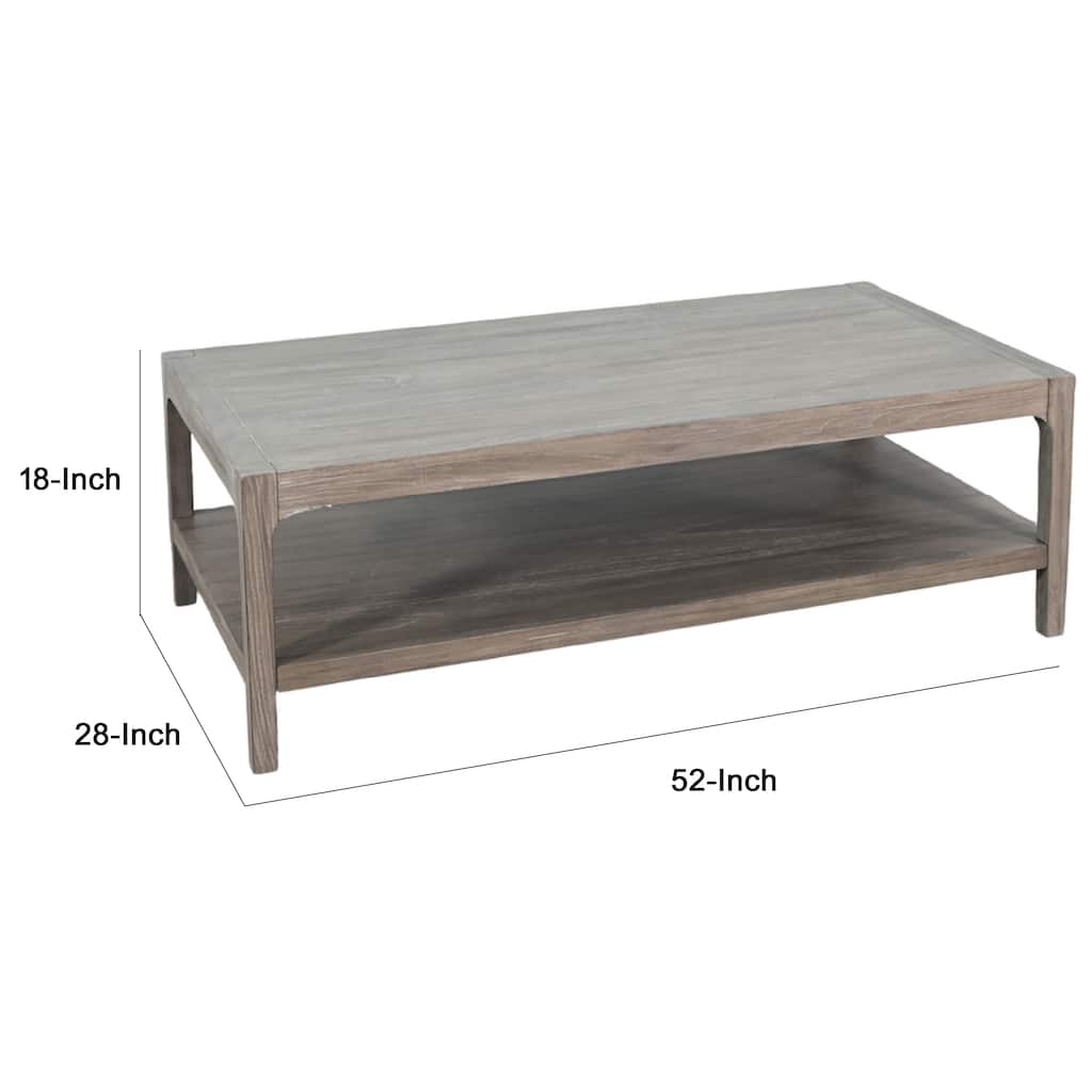Fela Coffee Table, 52 Inch Rectangular Top, Natural Brown Solid Wood