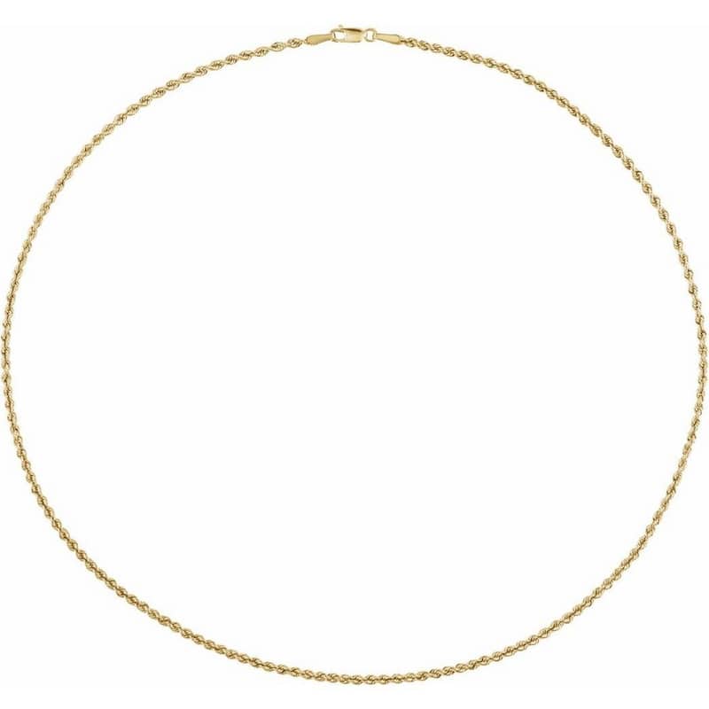 Curata 14k Yellow Gold 2mm Hollow Rope Chain Necklace (Lobster)
