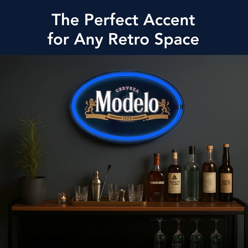 Officially Licensed Modelo Oval Neon LED Rope Wall Sign (16"x10") - Blue - 10" x 16"