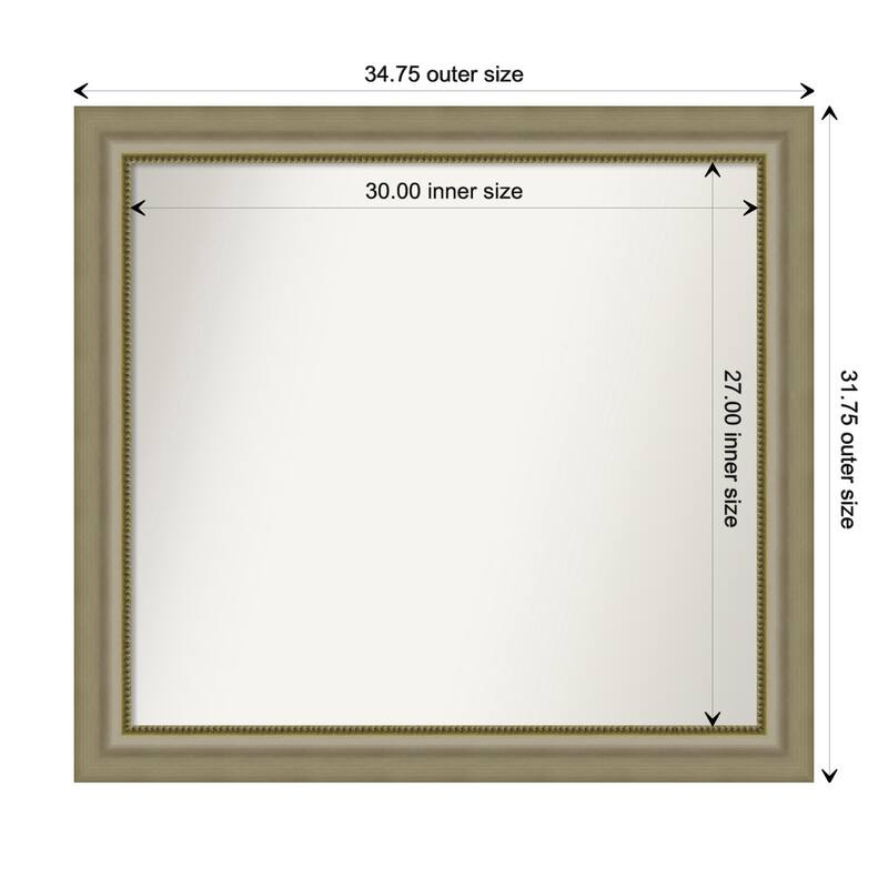 Vegas Silver Framed Non-Beveled Custom Wall Mirror, Bathroom Vanity Mirror - Outer Size: 34.75 x 31.75