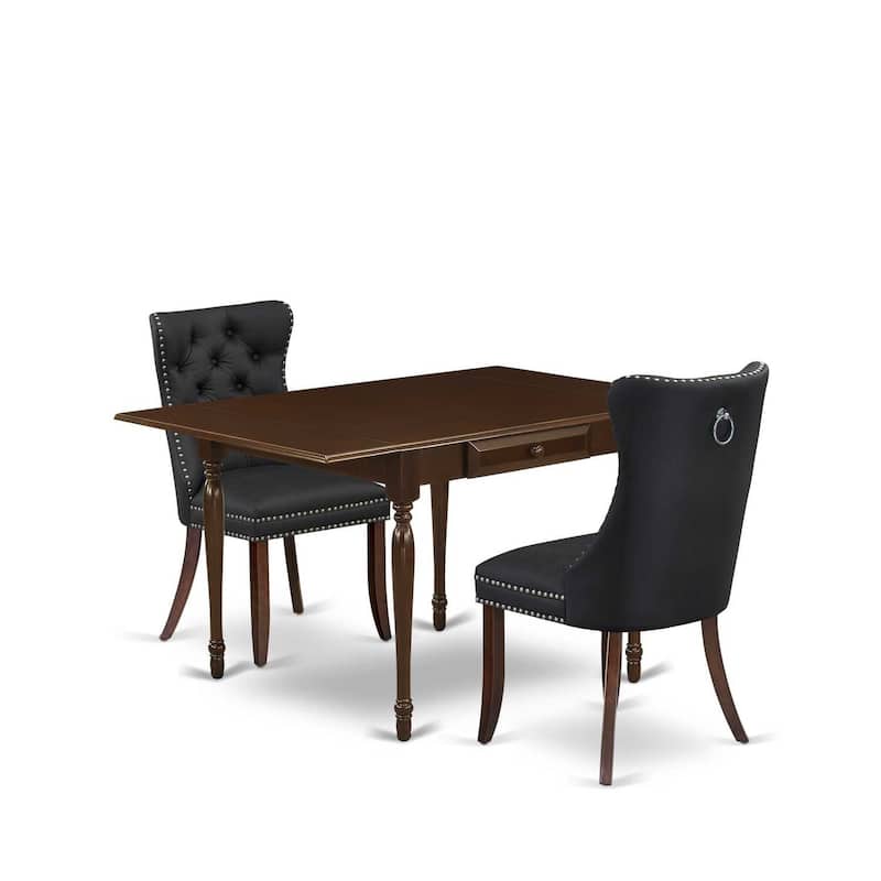 HomeStock 3-Pc Mahogany Finish Rectangular Solid Wood Top with Dropleaf Dining Table Set