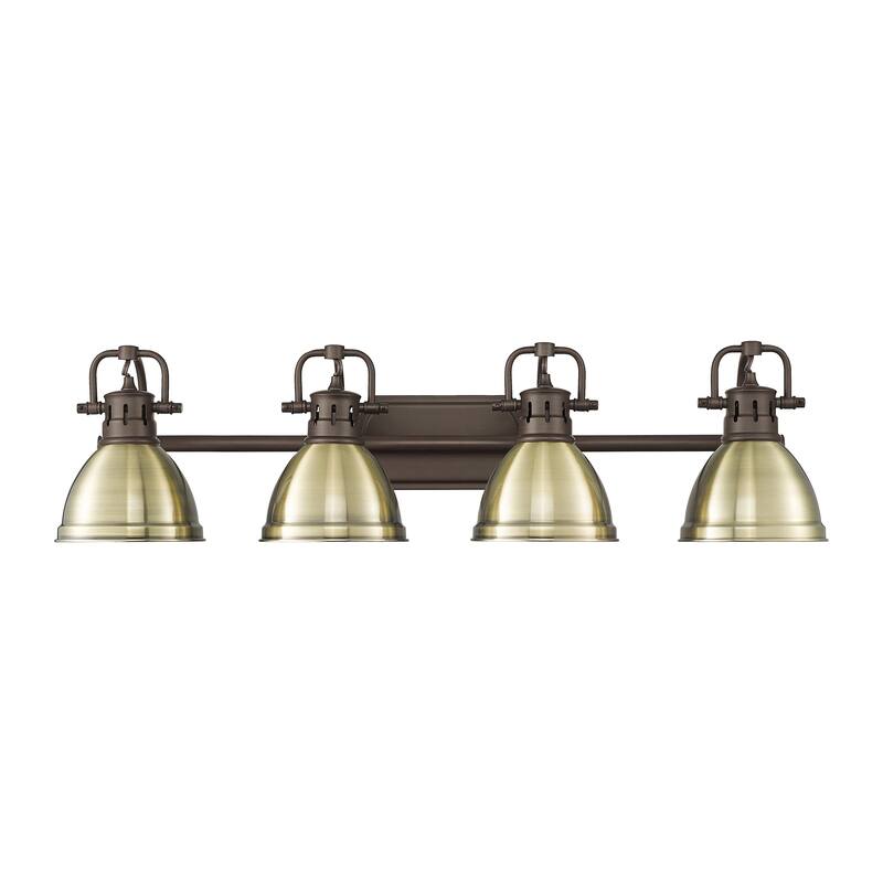 Yep by Golden Lighting Duncan 4-light Vanity in Rubbed Bronze and Aged Brass shade