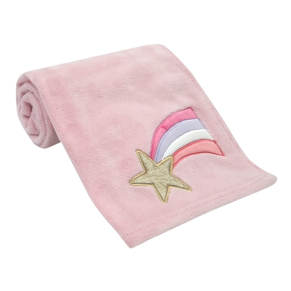slide 2 of 4, Bedtime Originals Rainbow Unicorn Soft Pink/Gold Shooting Star Baby Blanket