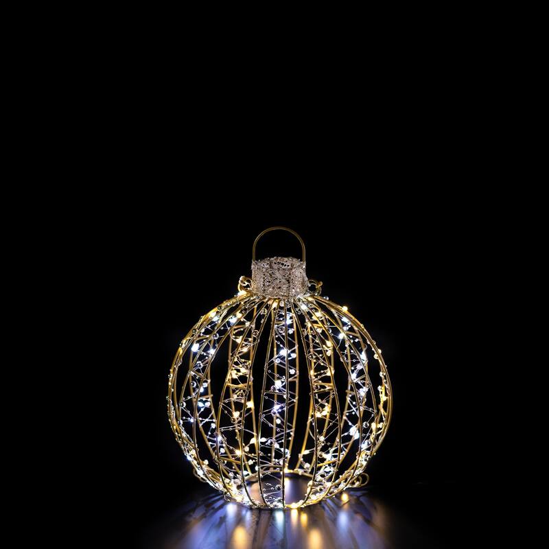 LED Lighted 3D Beaded Ball Ornament Outdoor Christmas Decorations - Candlelight Clear - Set of 3 - Gold
