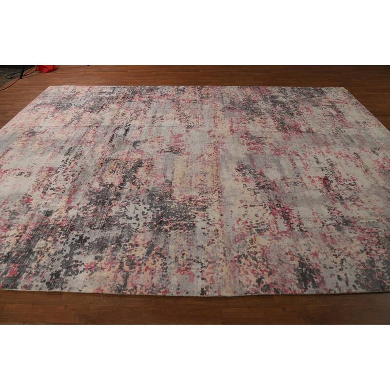 Contemporary Abstract Indian Area Rug Hand-Knotted Wool Carpet - 9'0"x 11'10"
