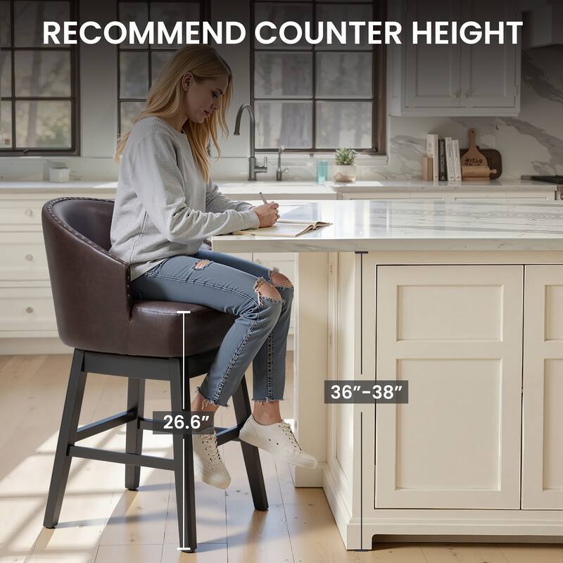 26.6" Counter Height Bar Stools Upholstered Solid Wood Swivel Barstool Set of 2/4