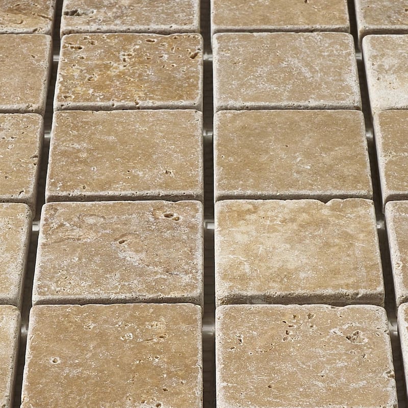 Tuscany Brown Travertine 2" x 2" Tumbled Mosaic Tile