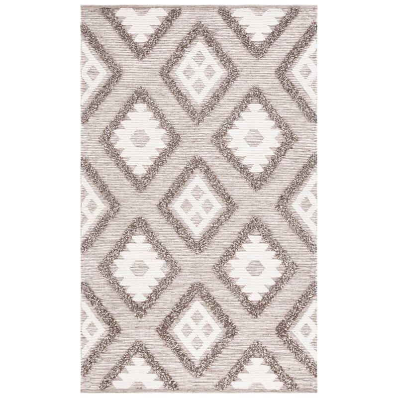 SAFAVIEH Handmade Natura Aladina Rustic Diamond Trellis Wool Rug - 8' x 10' - Dark Grey/Ivory