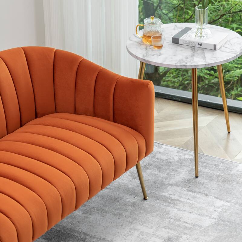 SEYNAR Modern Glam Comfy 50" Metal Legs Curved Sofa 2 Seaters Loveseat with Tufted Back