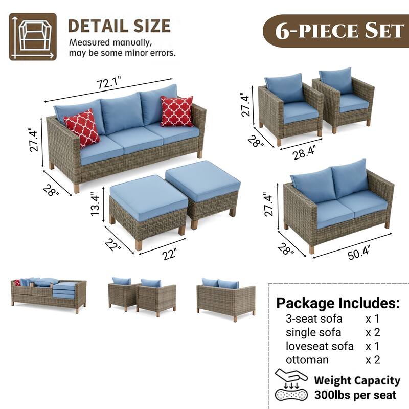 6 Piece Sectional Seating Group with Cushions