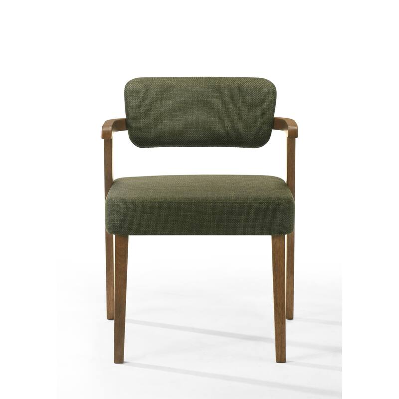 Modrest Sacks Mid-Century Modern Green Fabric & Herringbone Walnut Dining Set