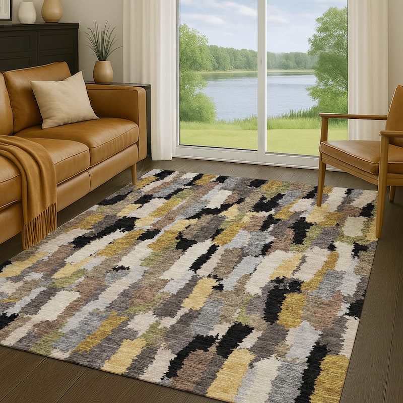 Machine Washable Indoor/ Outdoor Contemporary Stacks Chantille Rug